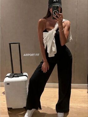 Black Wide-Leg Spaghetti-Strap Jumpsuit